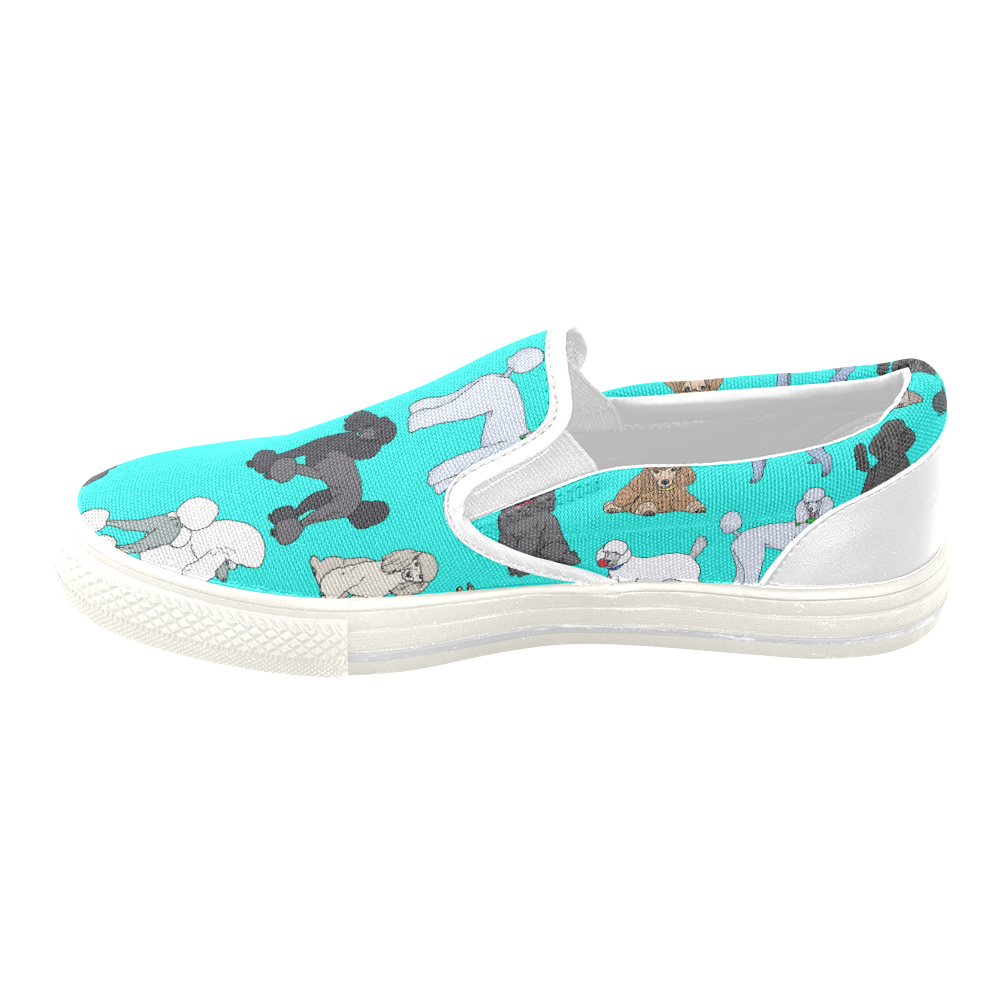 poodles aqua Women's Unusual Slip-on Canvas Shoes (Model 019)