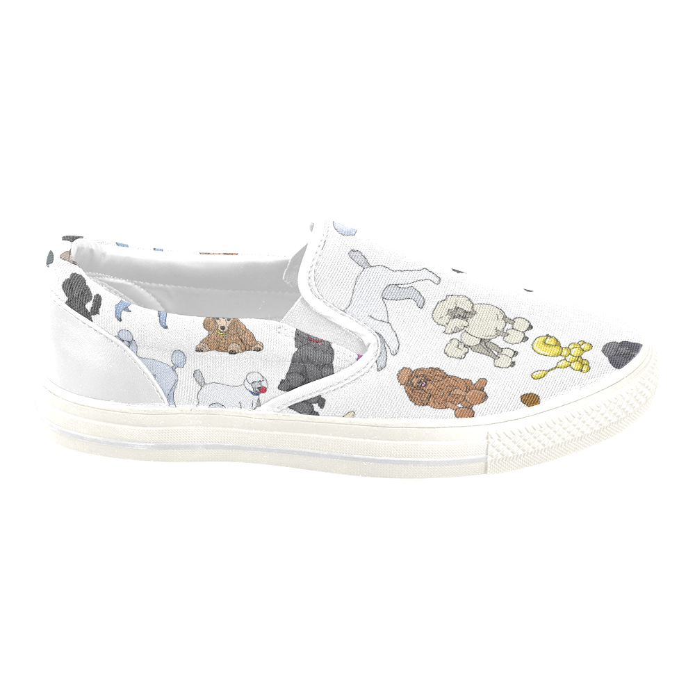 poodles white Women's Unusual Slip-on Canvas Shoes (Model 019)