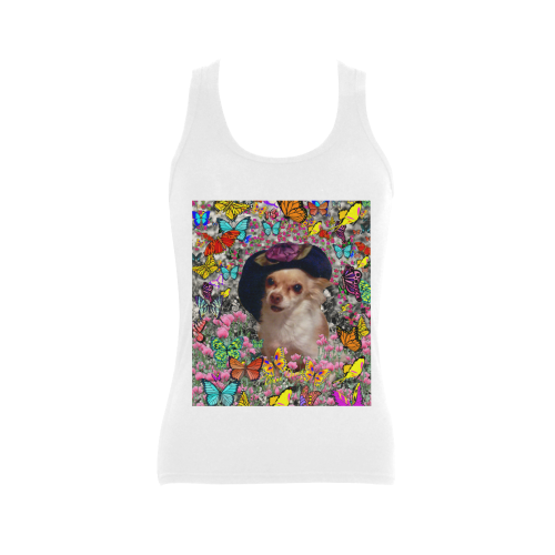 Chi Chi in Yellow Butterflies, Chihuahua Puppy Dog Women's Shoulder-Free Tank Top (Model T35)