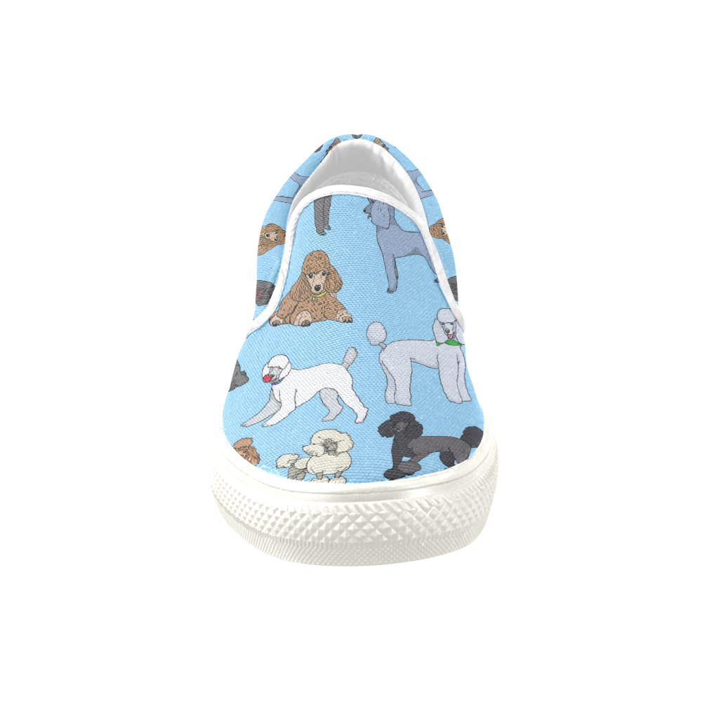 poodles lt blue Women's Unusual Slip-on Canvas Shoes (Model 019)