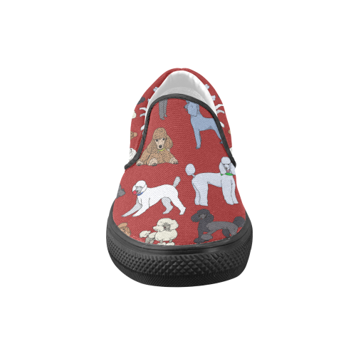 poodles red Women's Unusual Slip-on Canvas Shoes (Model 019)