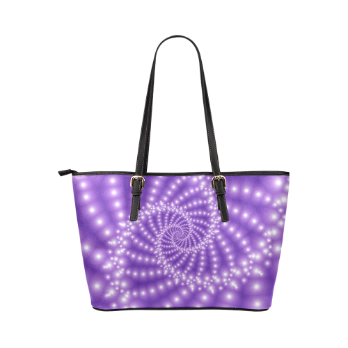 Glossy Purple Beads Spiral Fractal Leather Tote Bag/Small (Model 1651)