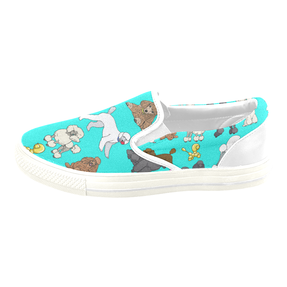 poodles aqua Women's Unusual Slip-on Canvas Shoes (Model 019)