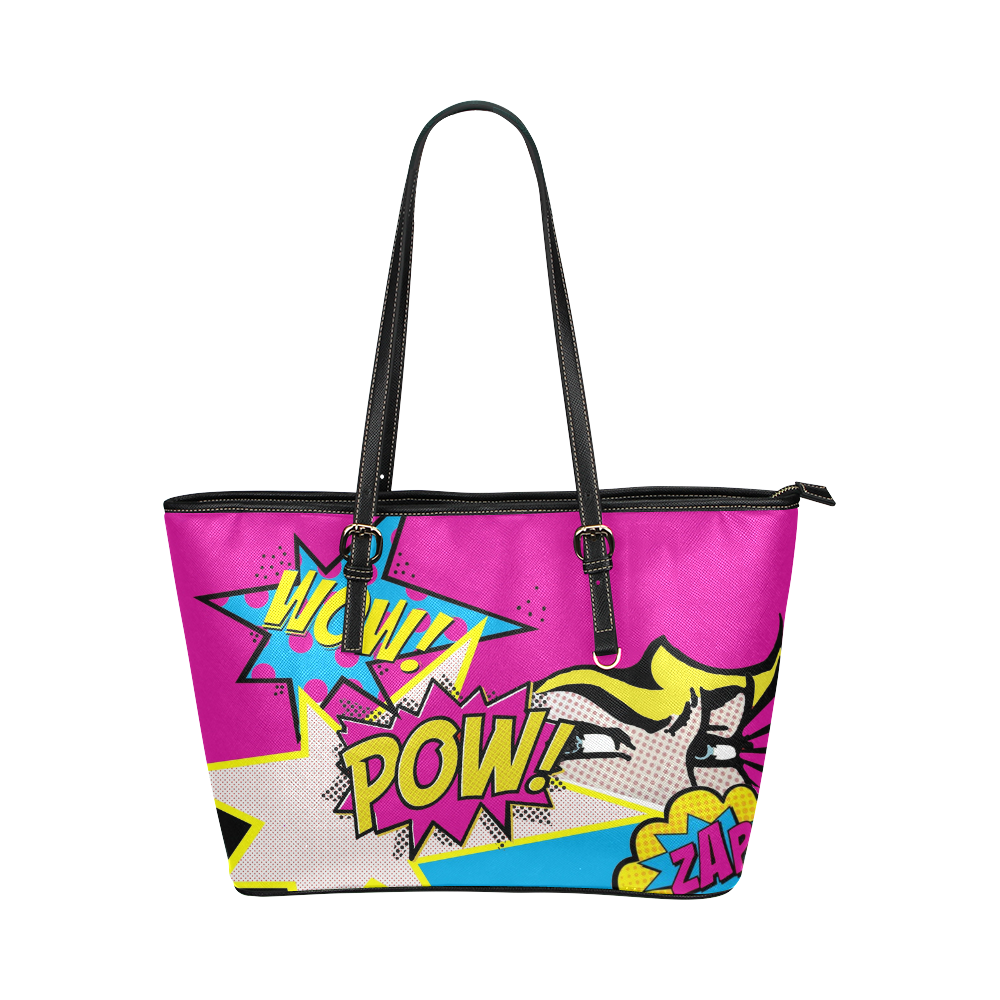 POP ART pink Leather Tote Bag/Small (Model 1651)