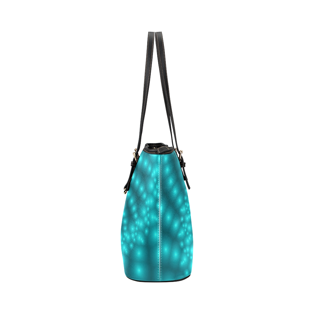Glossy Turquoise  Beads Spiral Fractal Leather Tote Bag/Large (Model 1651)