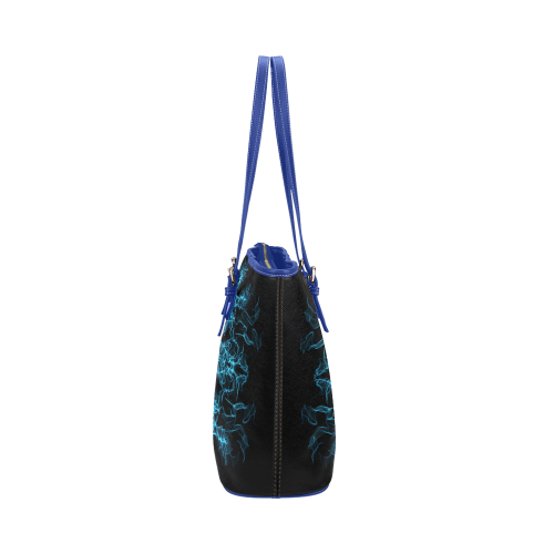 Blue SILK Arts Fractal Leather Tote Bag/Large (Model 1651)