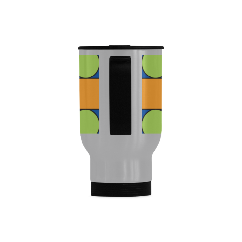 Green and Orange Geometric Pattern Travel Mug (Silver) (14 Oz)