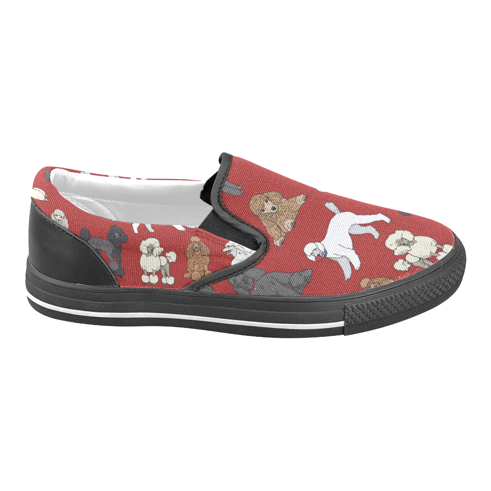 poodles red Women's Unusual Slip-on Canvas Shoes (Model 019)