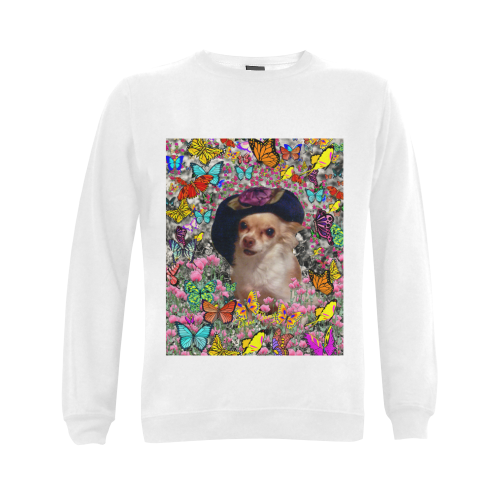 Chi Chi in Yellow Butterflies, Chihuahua Puppy Dog Gildan Crewneck Sweatshirt(NEW) (Model H01)