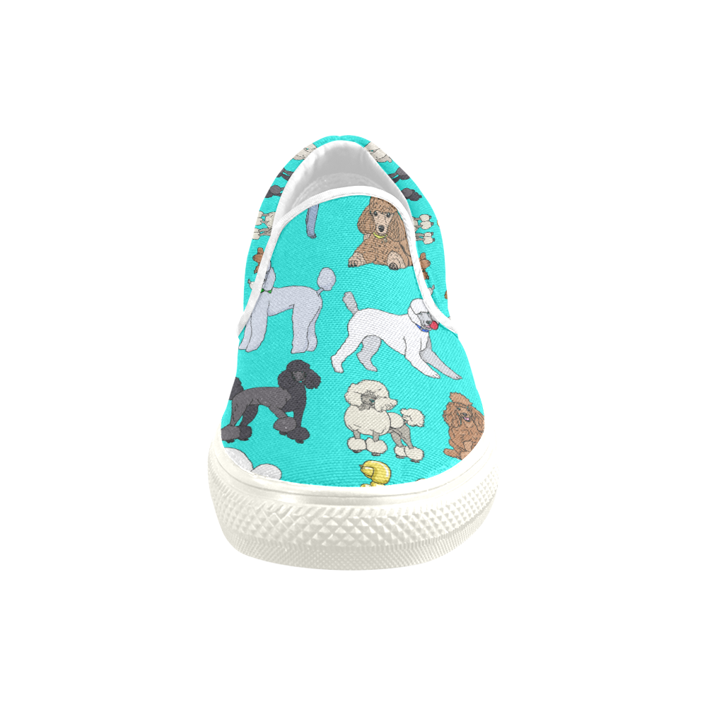 poodles aqua Women's Unusual Slip-on Canvas Shoes (Model 019)