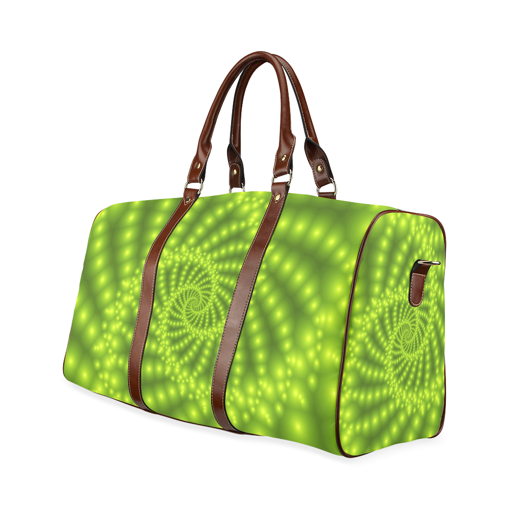 Glossy Lime Green Beads Spiral Fractal Waterproof Travel Bag/Large (Model 1639)