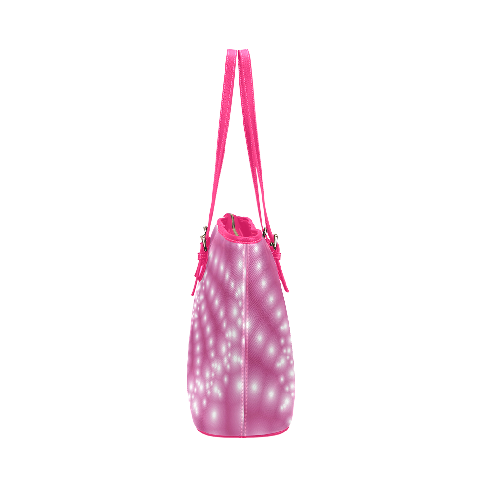 Glossy Pink Beads Spiral Fractal Leather Tote Bag/Large (Model 1651)