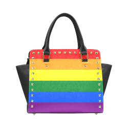 Gay Pride Rainbow Flag Stripes Rivet Shoulder Handbag (Model 1645)