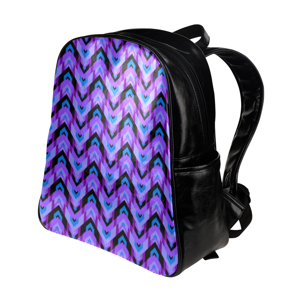 Purple Chevrons Stripes Multi-Pockets Backpack (Model 1636)
