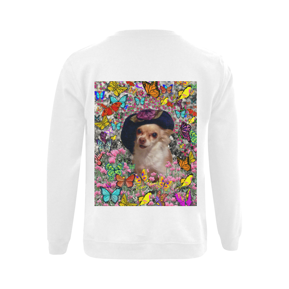 Chi Chi in Yellow Butterflies, Chihuahua Puppy Dog Gildan Crewneck Sweatshirt(NEW) (Model H01)