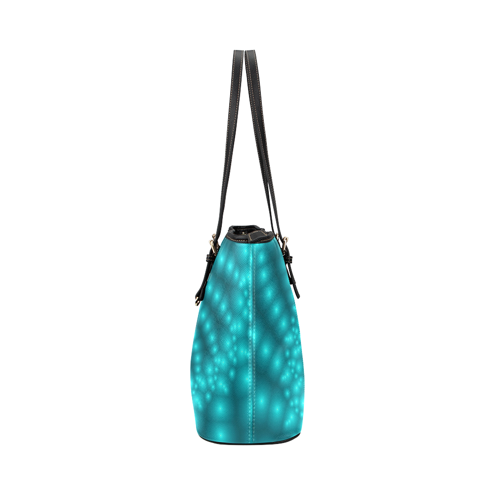 Glossy Turquoise  Beads Spiral Fractal Leather Tote Bag/Small (Model 1651)