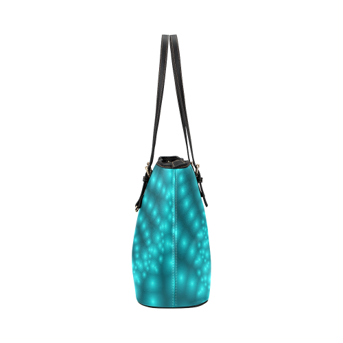 Glossy Turquoise  Beads Spiral Fractal Leather Tote Bag/Small (Model 1651)