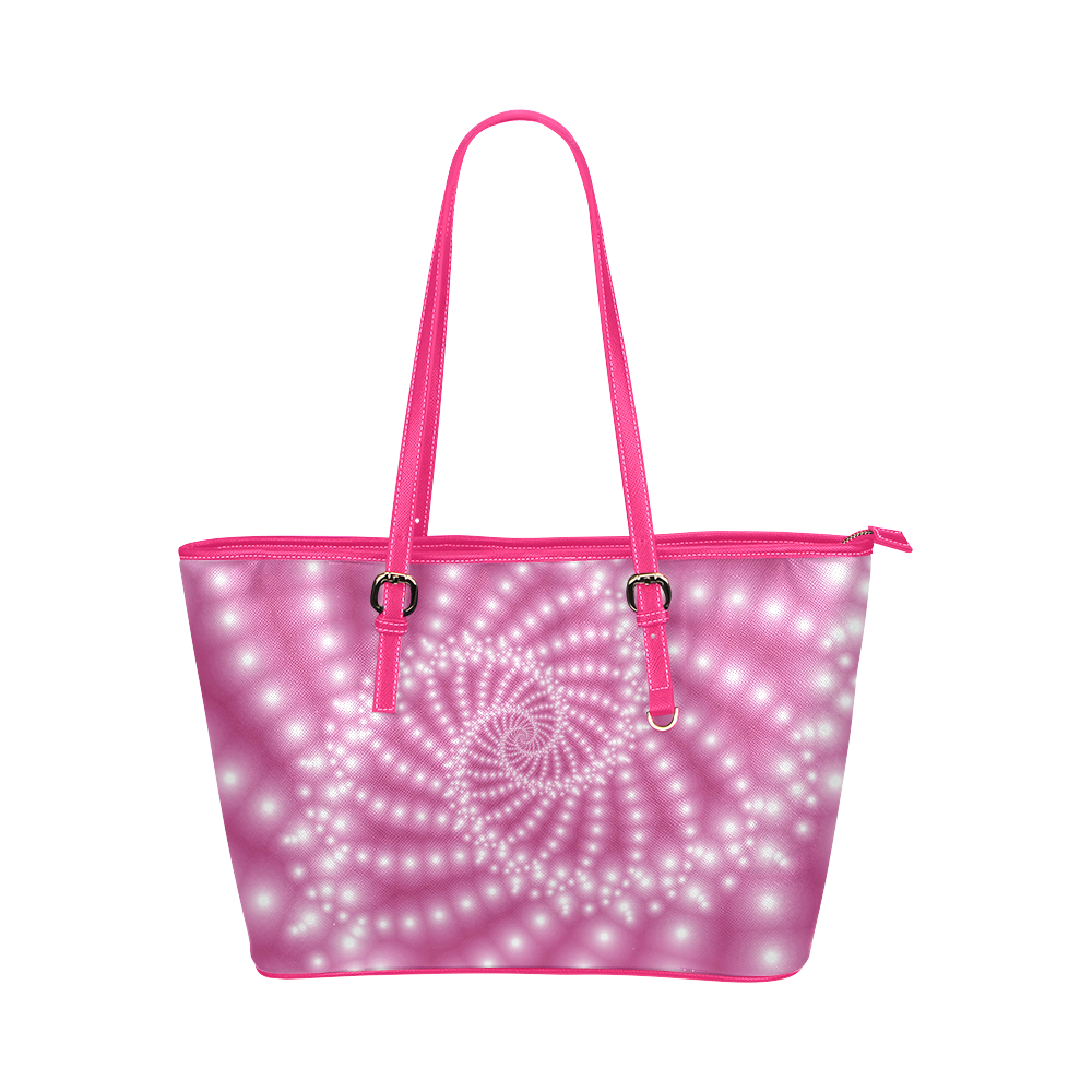 Glossy Pink Beads Spiral Fractal Leather Tote Bag/Small (Model 1651)