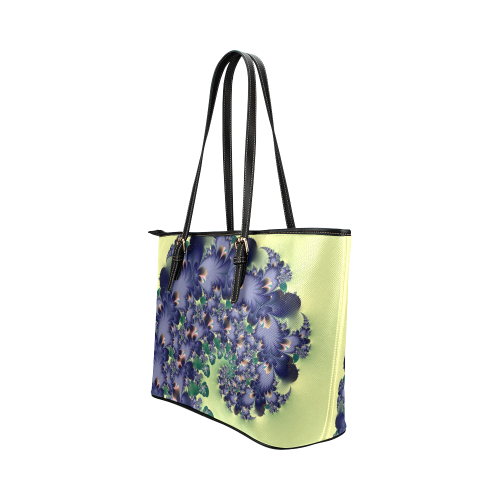Fantastical Purple Feathers Fractal Abstract Leather Tote Bag/Small (Model 1651)