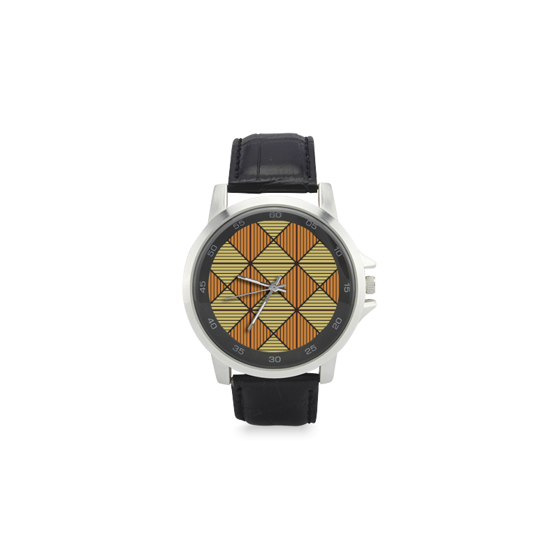 Geometric Triangle Pattern Unisex Stainless Steel Leather Strap Watch(Model 202)