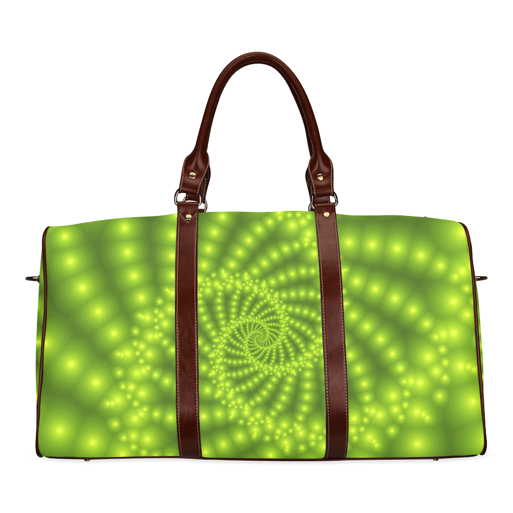 Glossy Lime Green Beads Spiral Fractal Waterproof Travel Bag/Small (Model 1639)