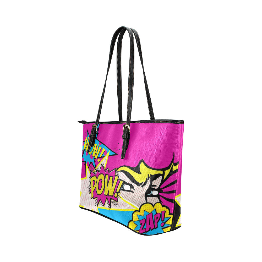 POP ART pink Leather Tote Bag/Small (Model 1651)