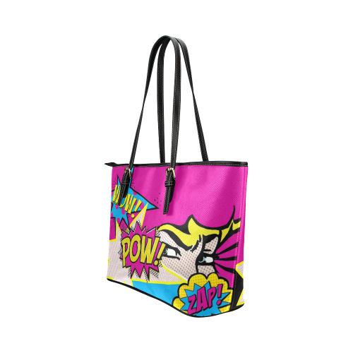 POP ART pink Leather Tote Bag/Small (Model 1651)