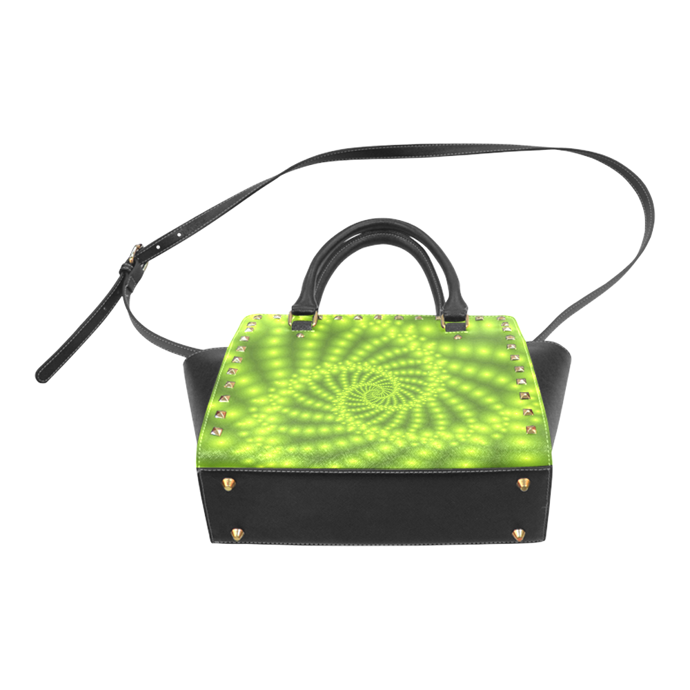 Glossy Lime Green  Beads Spiral Fractal Rivet Shoulder Handbag (Model 1645)