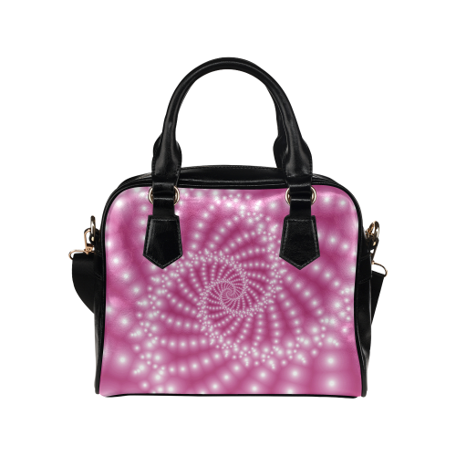 Glossy Pink Beads Spiral Fractal Shoulder Handbag (Model 1634)