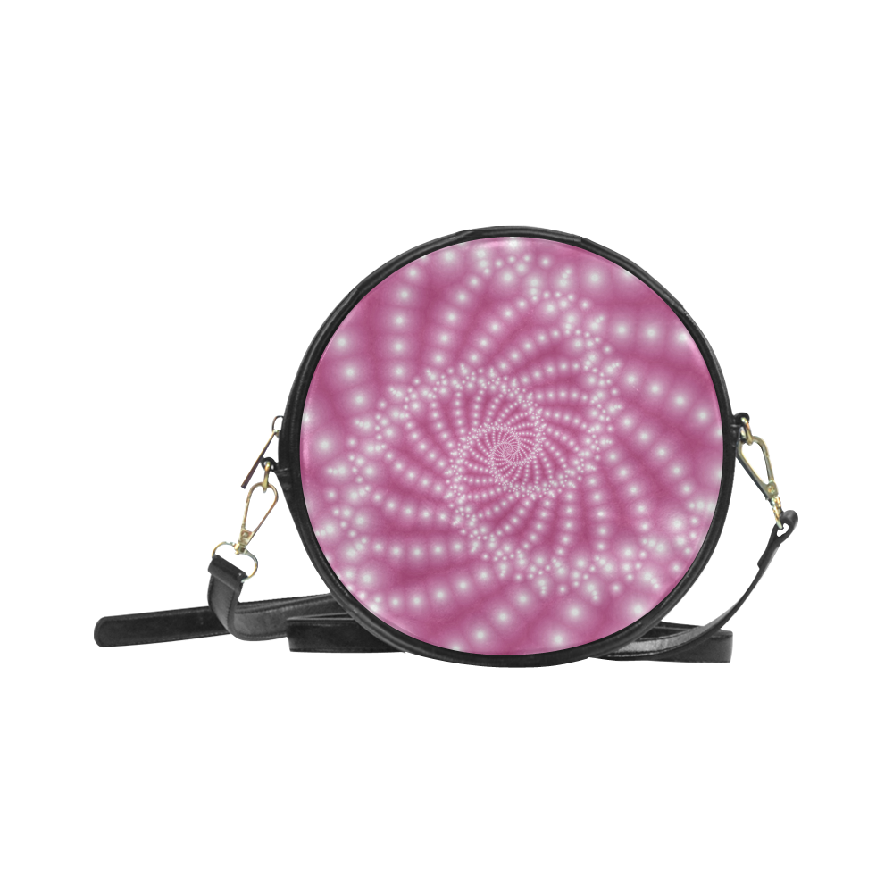 Glossy  Pink Beads Spiral Fractal Round Sling Bag (Model 1647)