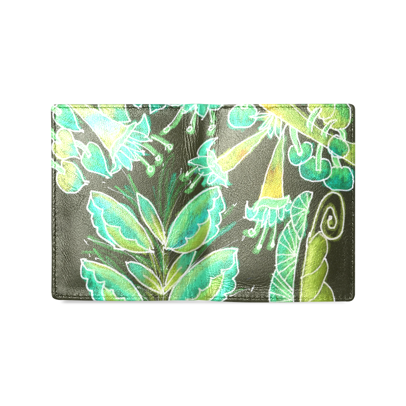 Irish Garden, Lime Green Flowers Dance in Joy Men's Leather Wallet (Model 1612)