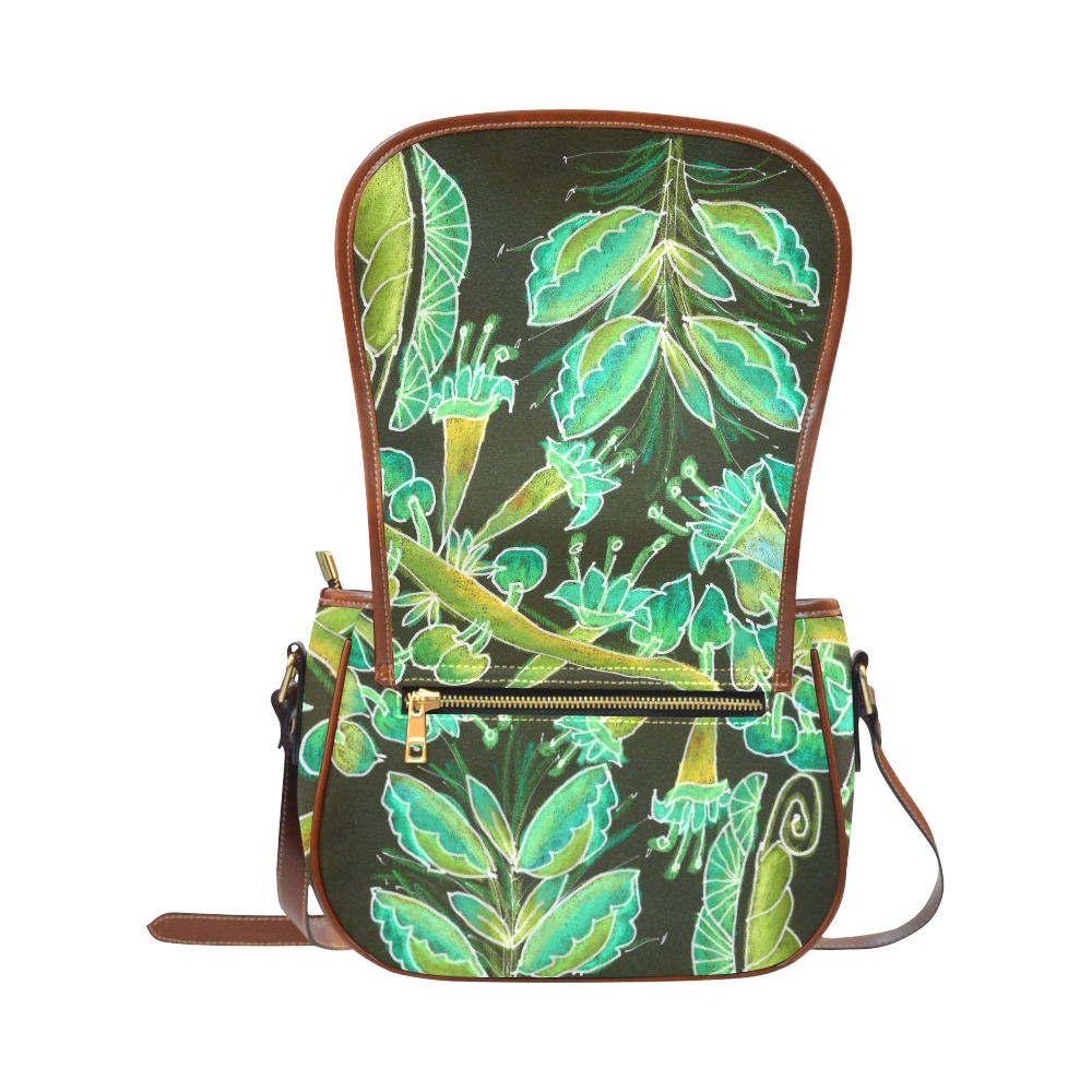Irish Garden, Lime Green Flowers Dance in Joy Saddle Bag/Small (Model 1649) Full Customization