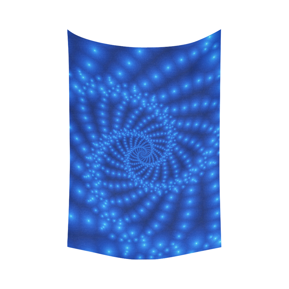 Glossy Royal Blue Beads Spiral Fractal Cotton Linen Wall Tapestry 90"x 60"