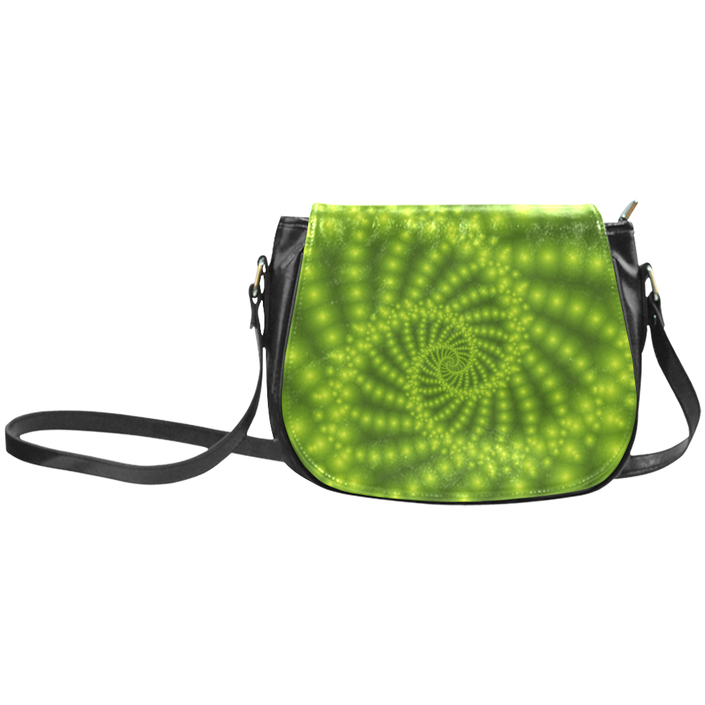 Glossy Lime Green  Beads Spiral Fractal Classic Saddle Bag/Large (Model 1648)