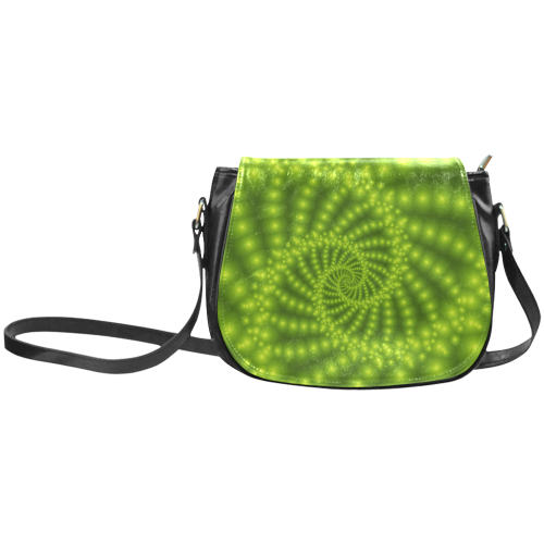 Glossy Lime Green  Beads Spiral Fractal Classic Saddle Bag/Large (Model 1648)