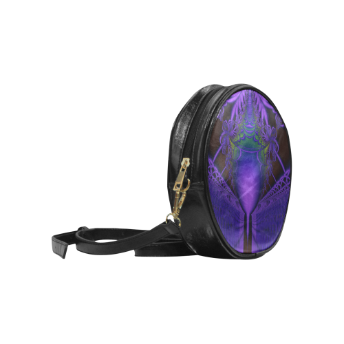 Shield and Elegant Purple and Blue Lace Pattern Round Sling Bag (Model 1647)
