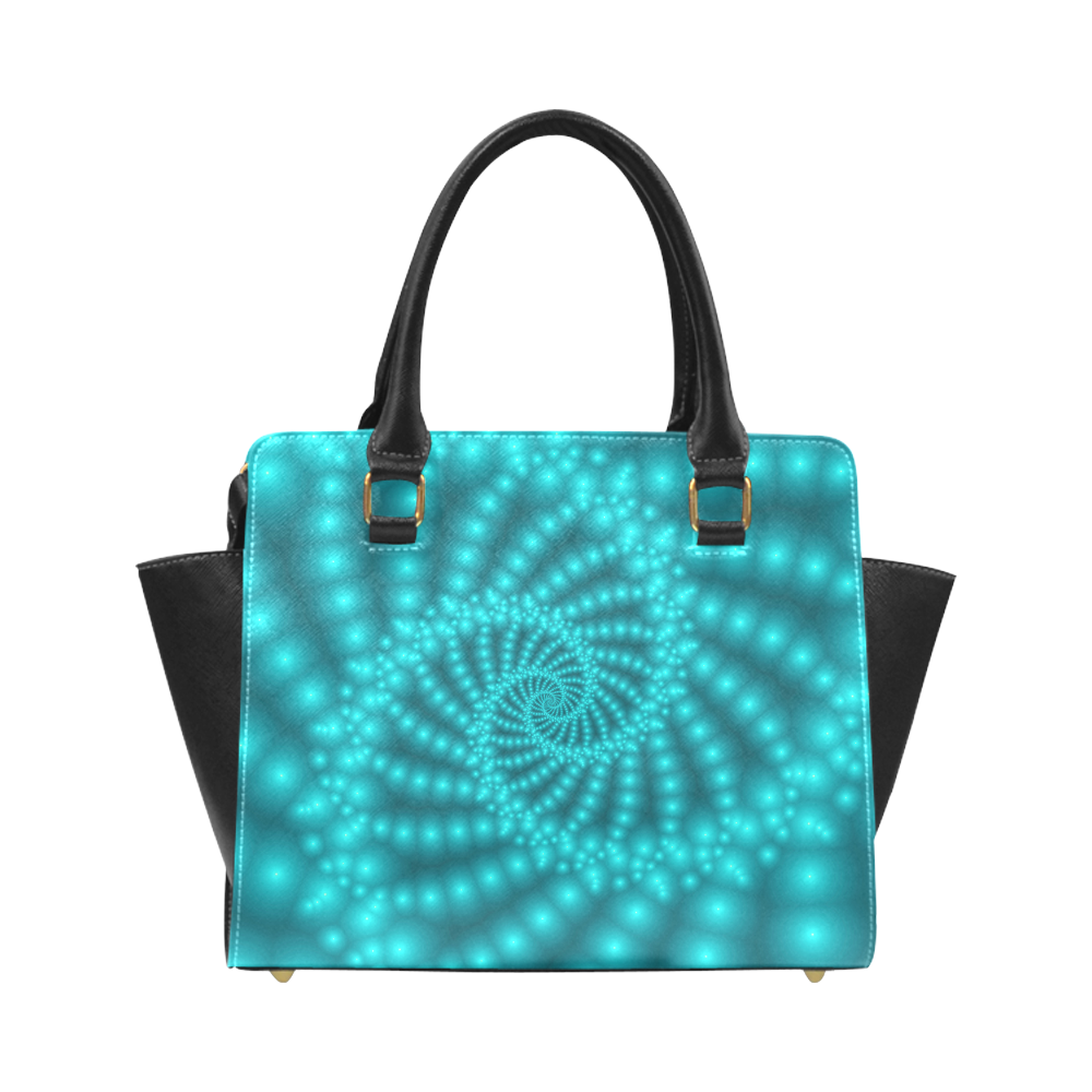 Glossy Turquoise  Beads Spiral Fractal Classic Shoulder Handbag (Model 1653)