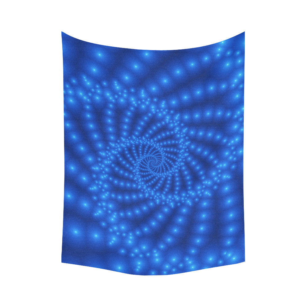 Glossy Royal Blue Beads Spiral Fractal Cotton Linen Wall Tapestry 80"x 60"
