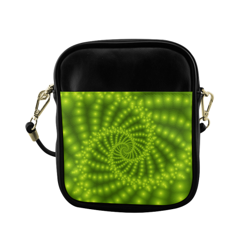 Glossy Lime Green  Beads Spiral Fractal Sling Bag (Model 1627)