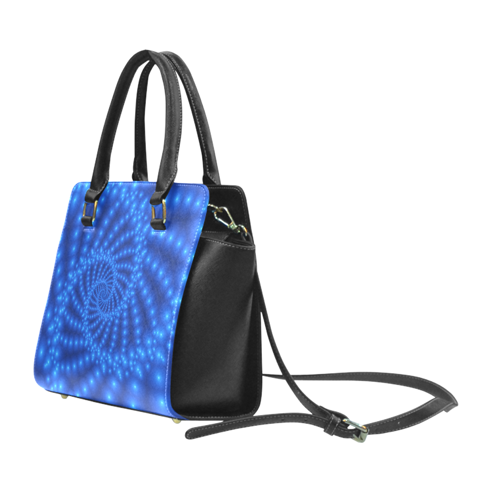 Glossy Royal Blue Beads Spiral Fractal Rivet Shoulder Handbag (Model 1645)