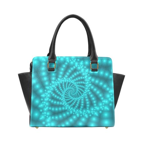 Glossy Turquoise  Beads Spiral Fractal Rivet Shoulder Handbag (Model 1645)