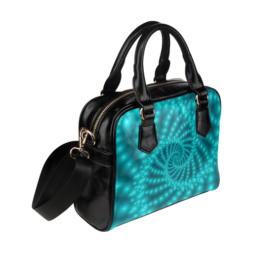 Glossy Turquoise  Beads Spiral Fractal Shoulder Handbag (Model 1634)