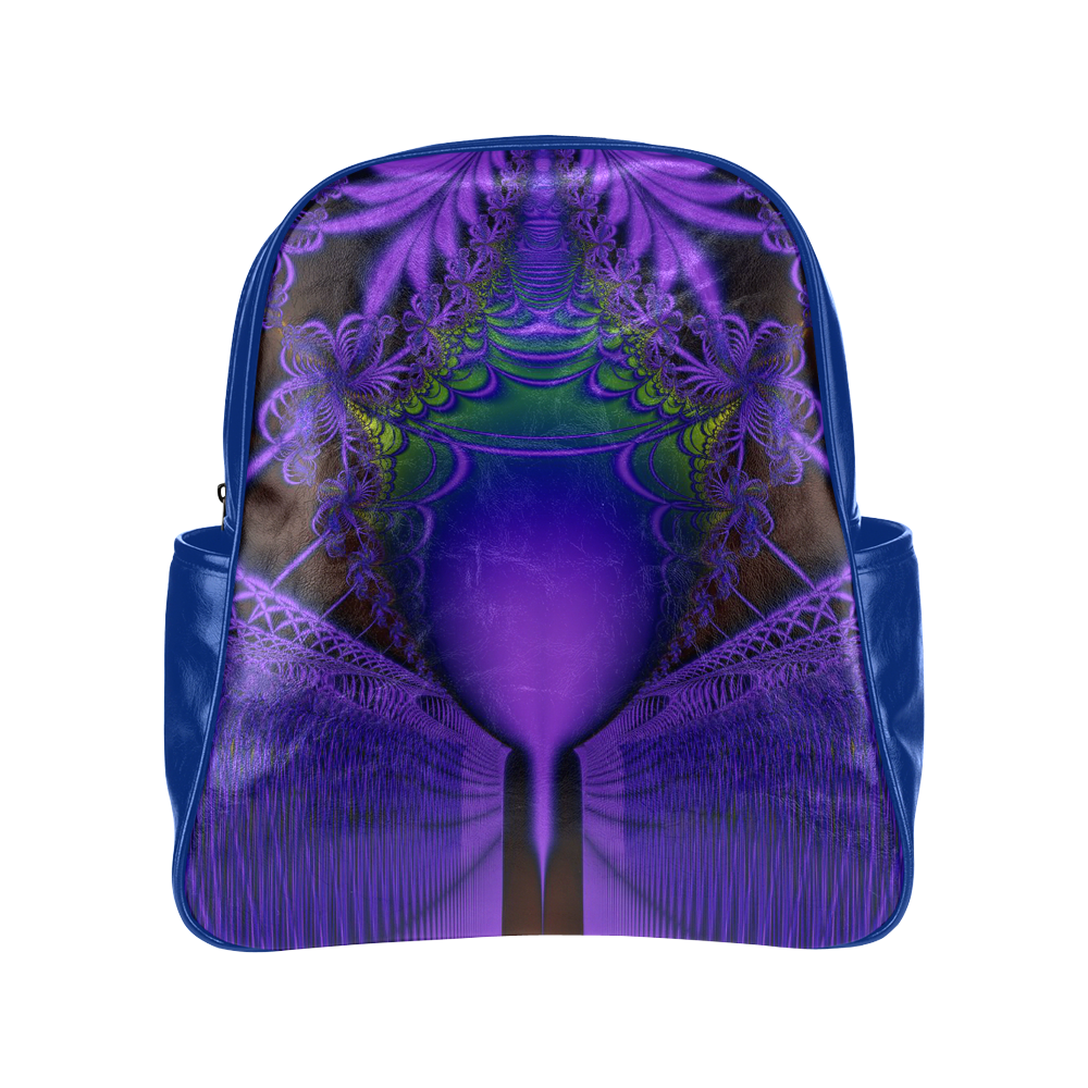 Blue and Purple Lace Fractal Multi-Pockets Backpack (Model 1636)