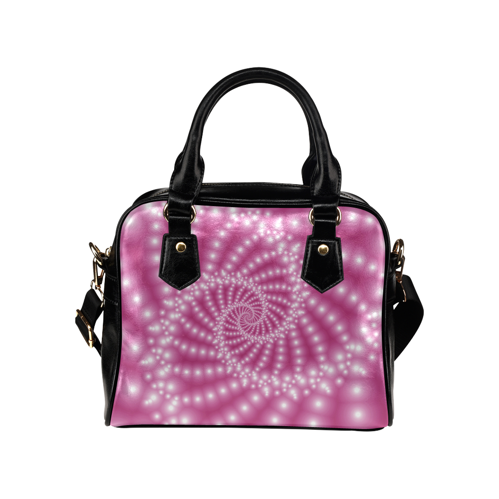 Glossy Pink Beads Spiral Fractal Shoulder Handbag (Model 1634)