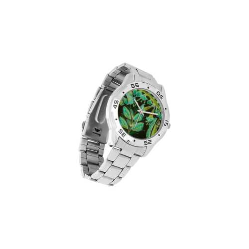 Irish Garden, Lime Green Flowers Dance in Joy Men's Stainless Steel Analog Watch(Model 108)