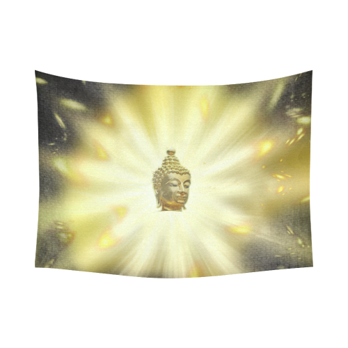 head of golden buddha in Asian light with a dark edge Cotton Linen Wall Tapestry 80"x 60"