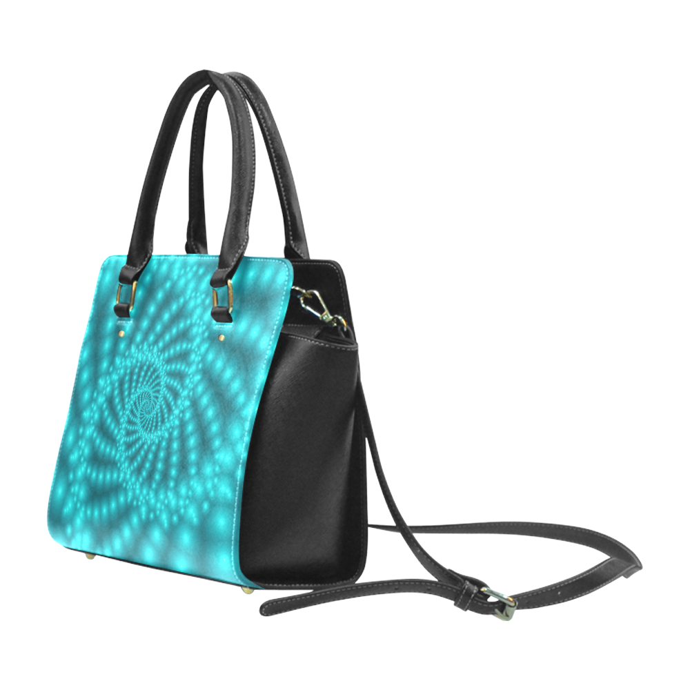 Glossy Turquoise  Beads Spiral Fractal Classic Shoulder Handbag (Model 1653)