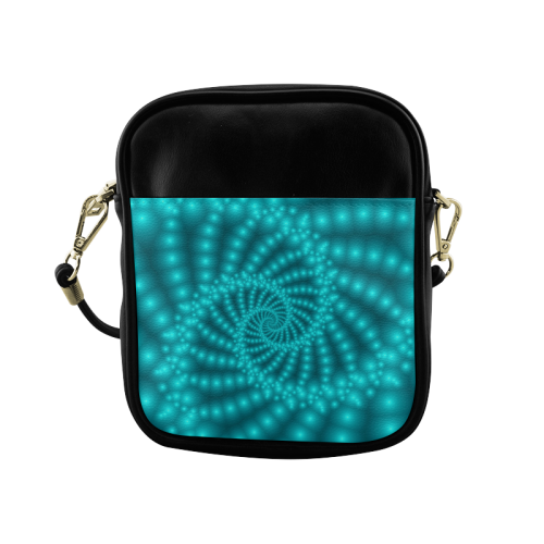 Glossy  Turquoise Beads Spiral Fractal Sling Bag (Model 1627)