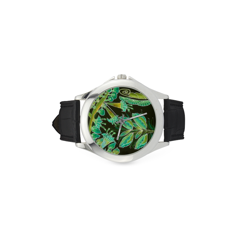 Irish Garden, Lime Green Flowers Dance in Joy Women's Classic Leather Strap Watch(Model 203)