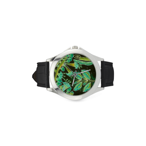 Irish Garden, Lime Green Flowers Dance in Joy Women's Classic Leather Strap Watch(Model 203)